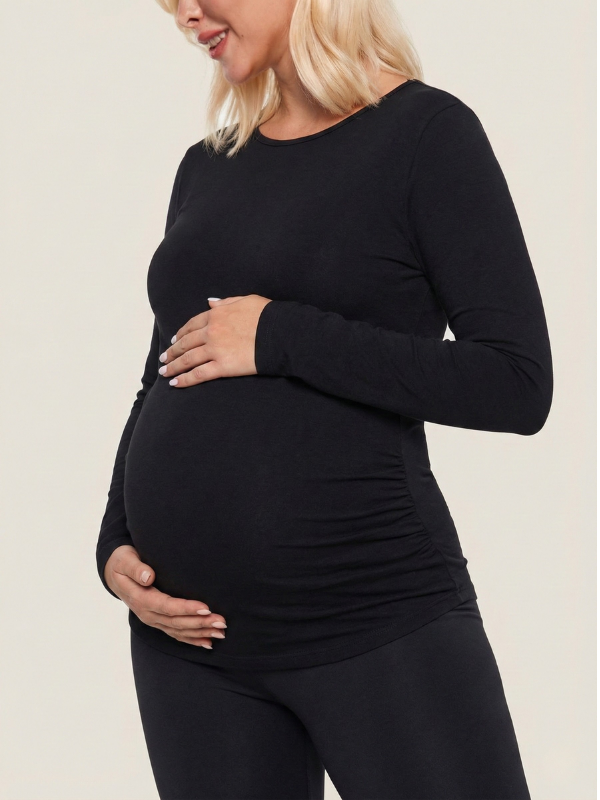 Siyah Uzun Kollu Hamile Tişört